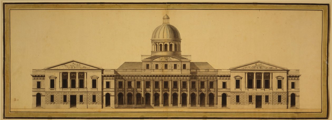 Design til U.S. Capitol, 1793 (blæk, vask og akvarel på papir) af Etienne Sulpice Hallet
