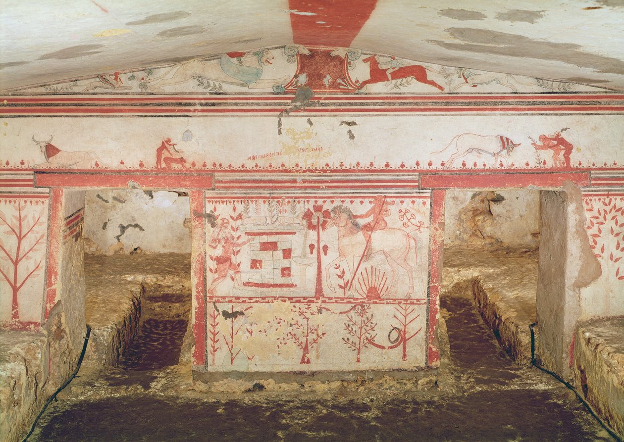 Achilleus baghold Troilus, fra Tyregraven, ca. 550 f.Kr. (vægmaleri) af Etruscan