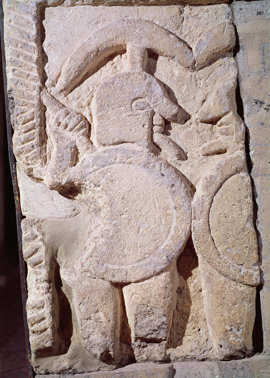 Gammel stele med et relief af en kriger af Etruscan