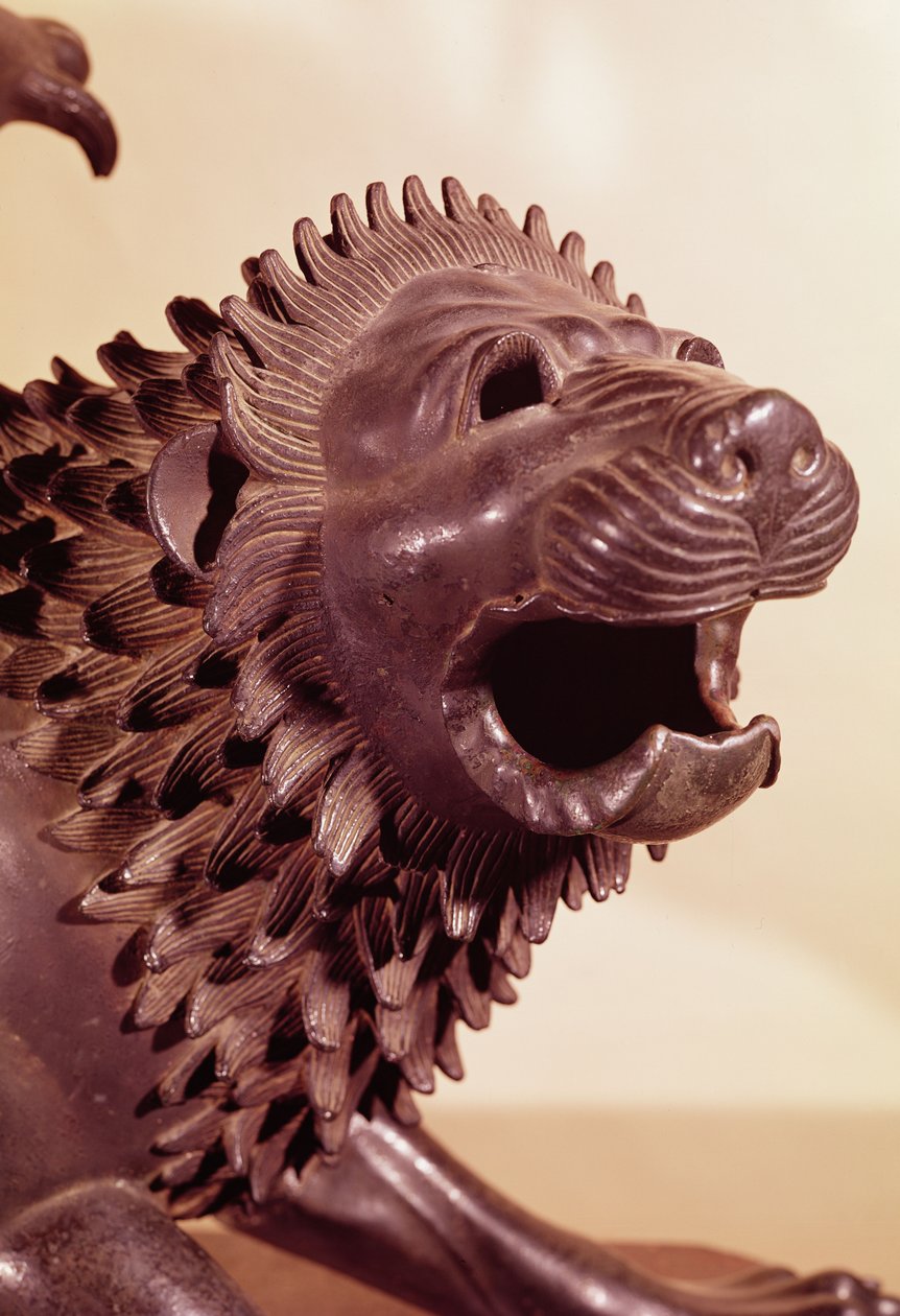 Chimera, detalje af hoved bronze af Etruscan