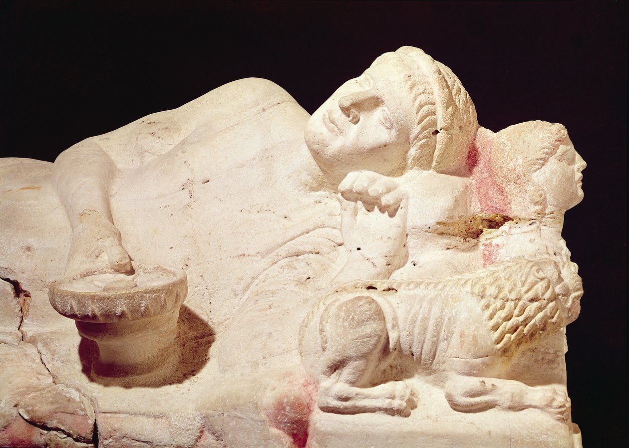 Detalje af sarkofagen af Velthur Partunus, 8.-1. århundrede f.Kr. terracotta af Etruscan