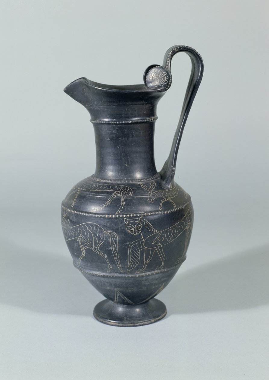 Kande med griffins, Bucchero Ware, etruskisk, 650-550 f.Kr. (keramik) af Etruscan