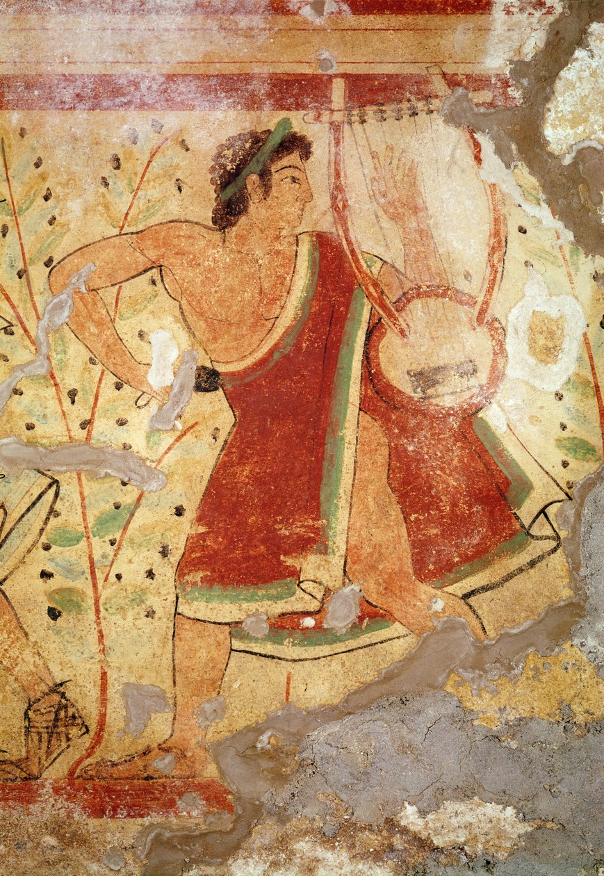 Musiker, der spiller citer, fra Leopardernes grav, ca. 490 f.Kr. (vægmaleri) af Etruscan