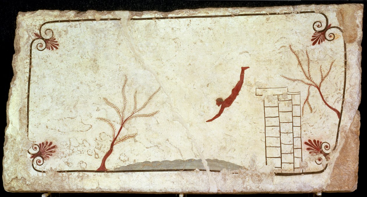 Maleri fra dykkerens grav fra den sydlige kirkegård ved Paestum, 480-470 f.Kr. af Etruscan