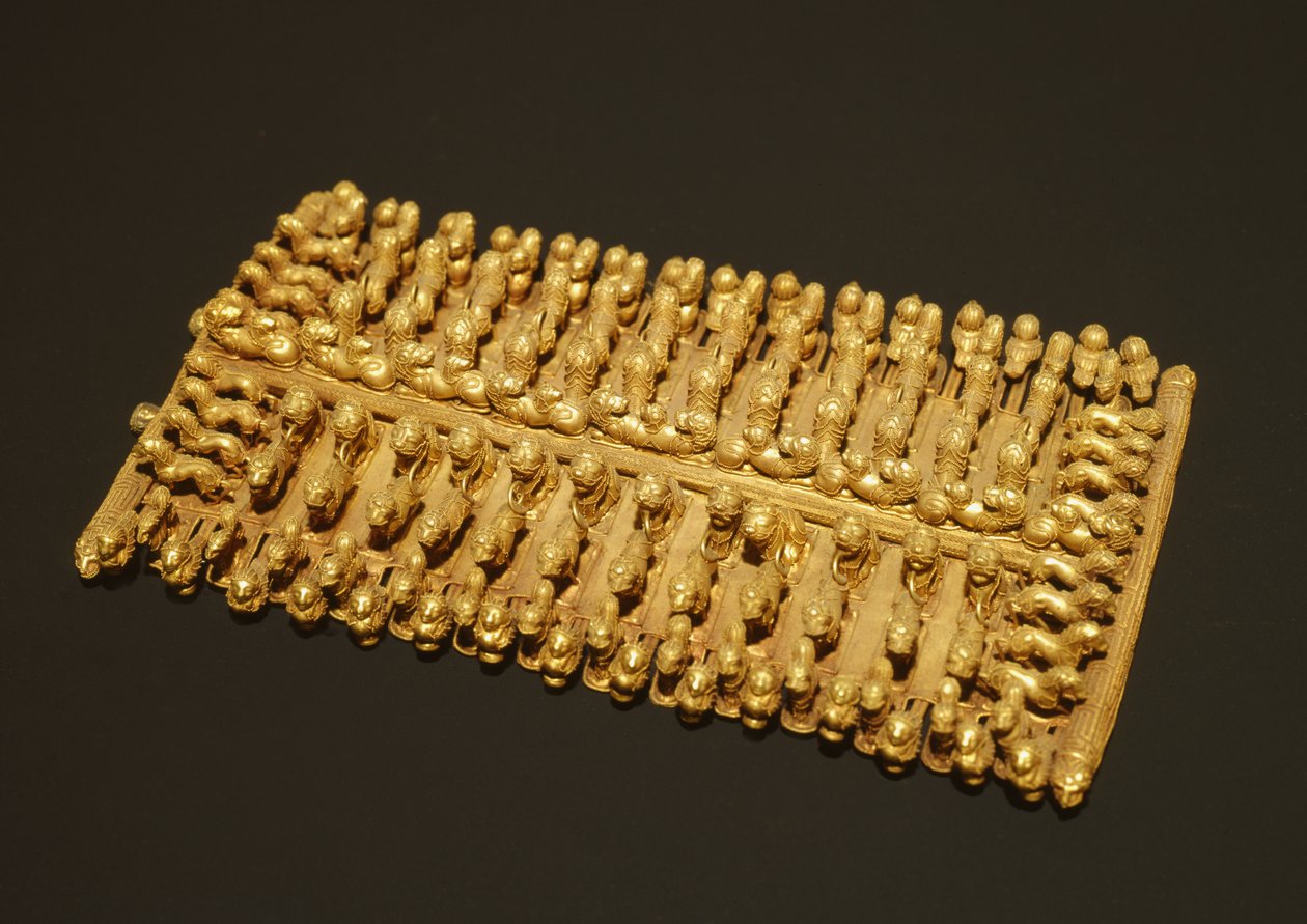 Pectoral fibula med dyrefigurer fra Barberini-graven, Palestrina, Italien, ca. 625-600 f.Kr. (guld) af Etruscan