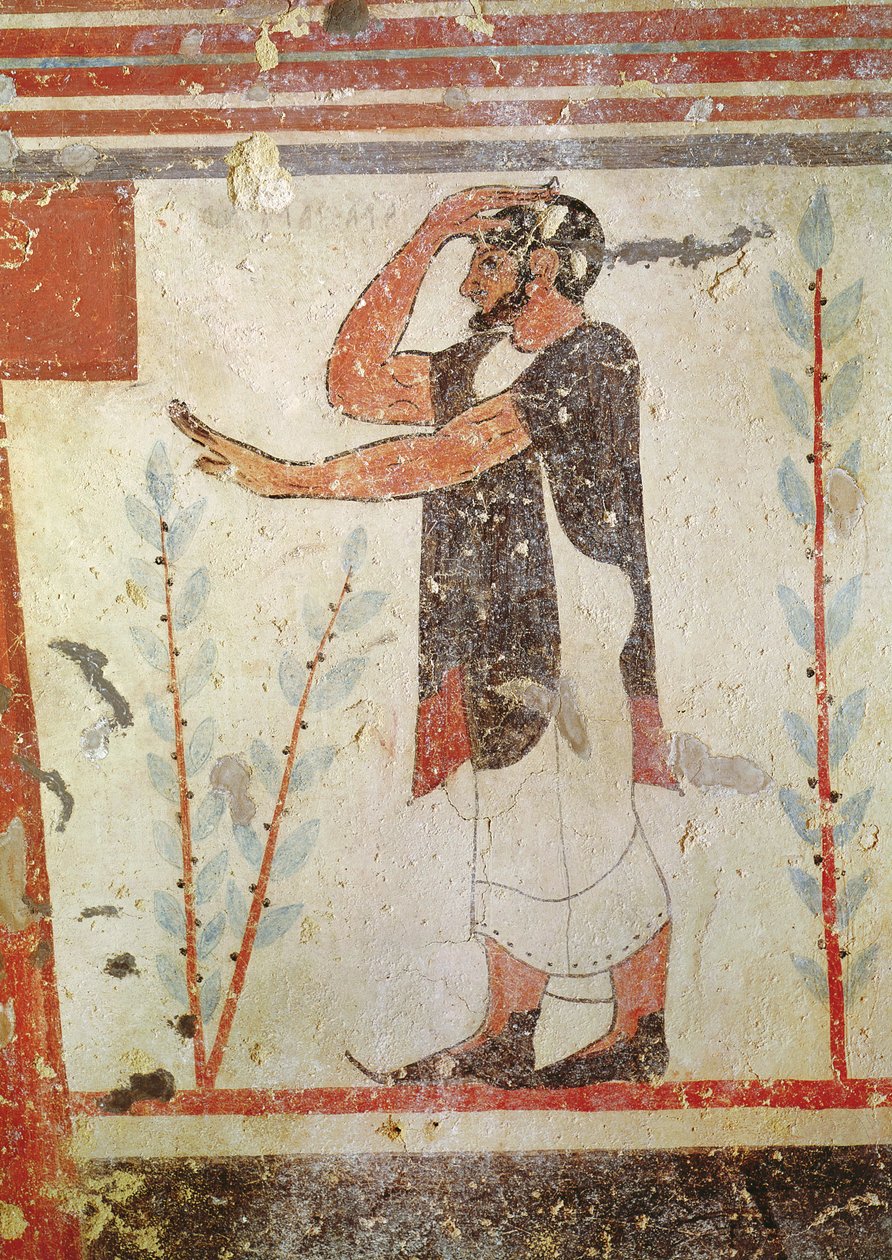 Præst laver en rituel gestus fra Augurernes grav, ca. 530-20 f.Kr. (vægmaleri) (se også 106404) af Etruscan