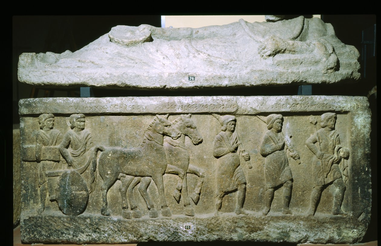 Sarkofag fra Banditaccia Necropolis, Cerveteri, Italien (kalksten) af Etruscan