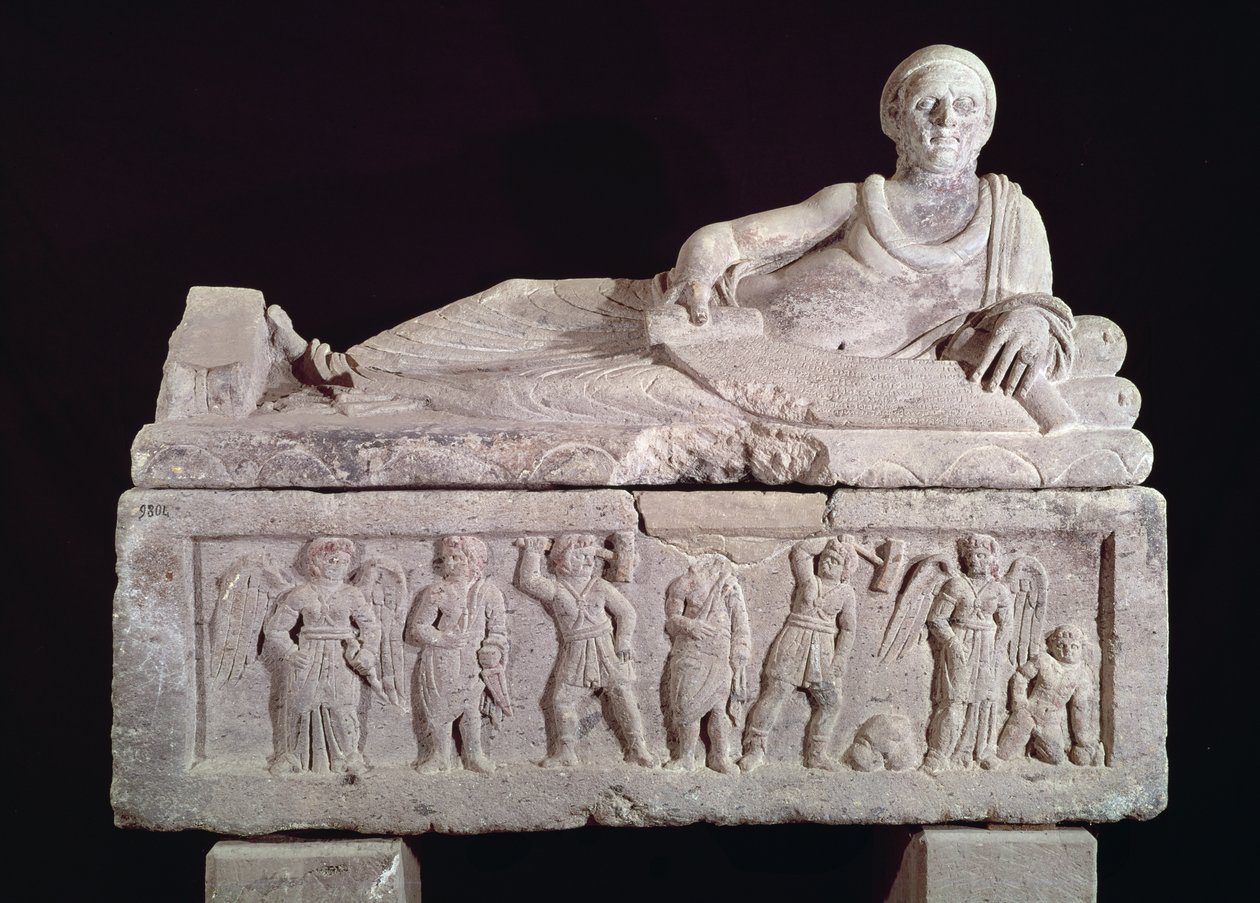 Sarkofag af magistraten Laris Pulena med en rulle rullet ud foran ham, slutningen af det 3. århundrede f.Kr. (terracotta) af Etruscan