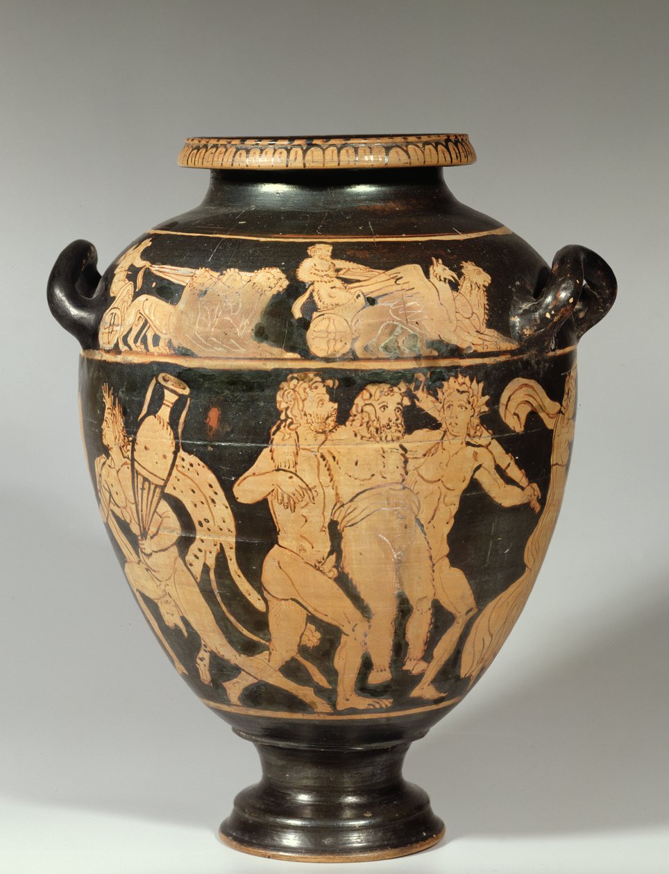 Stamnos, dionysisk scene, etruskisk rødfigursperiode, 4. århundrede f.Kr. (keramik) af Etruscan