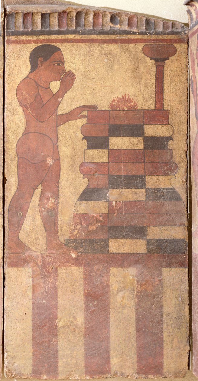 Campana Plaque, detalje af en nøgen præst foran et alter, fra Cerveteri af Etruscan