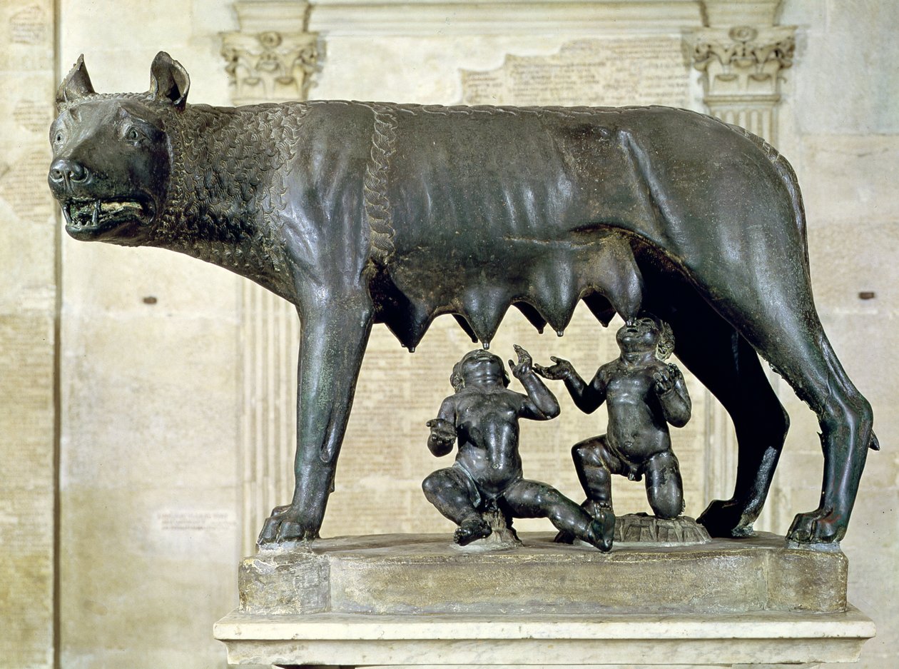 Den kapitolinske ulve med figurer af Romulus og Remus af Antonio Pollaiuolo (1433-98) c.1484-96 (bronze) af Etruscan