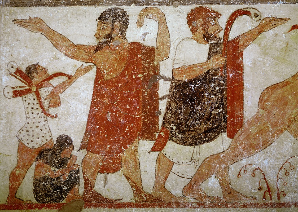 To mænd, fra Augurs grav, ca. 530-520 f.Kr. (vægmaleri) af Etruscan
