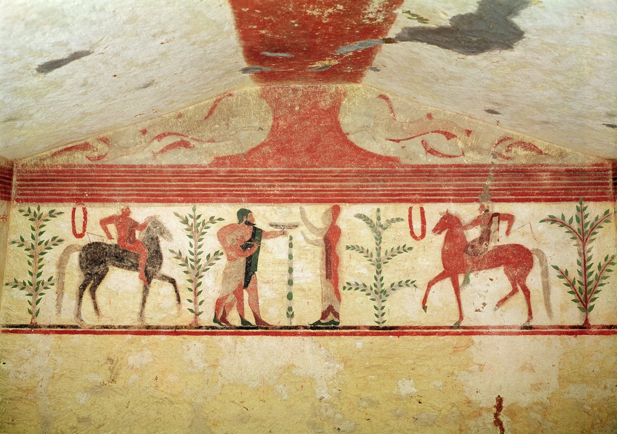 Udsigt til bagvæggen, Baronens grav, ca.500 f.Kr. (vægmaleri) af Etruscan