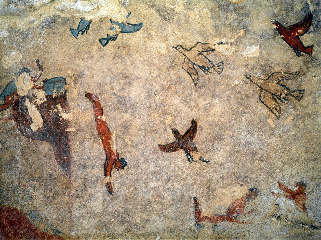 En dykker. (Detalje af freskomaleri, 520-510 f.Kr.) af Etruscan