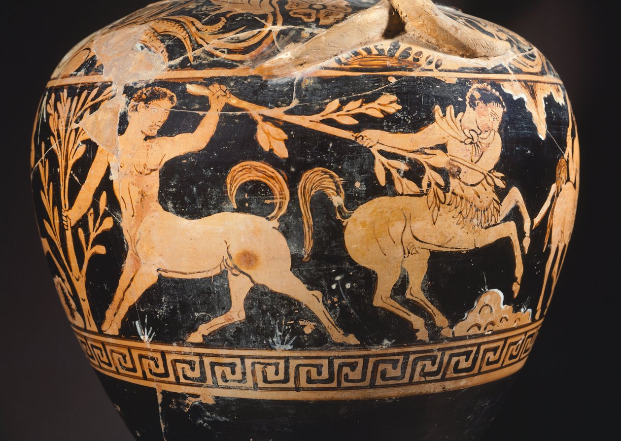 Amfora af Maleren af Centauromachy, detalje, der viser en kamp mellem kentaurer. Rød-figur keramik fra Porano (Umbria). Etruskisk civilisation, 4. århundrede f.Kr. af Etruscan