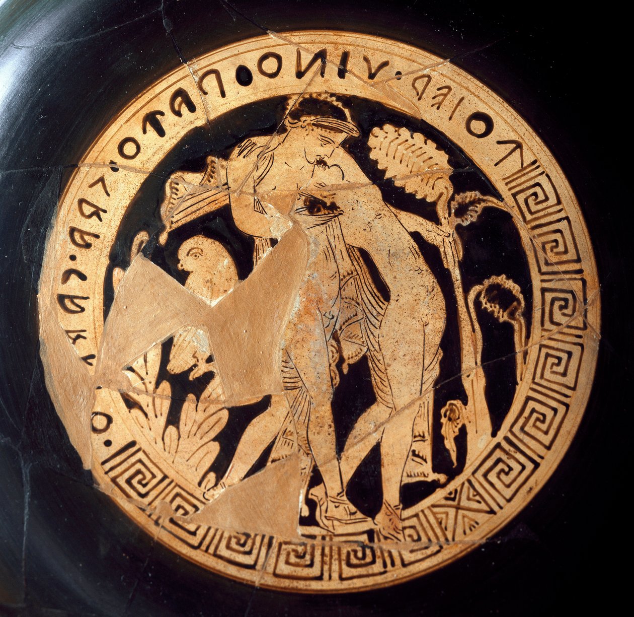 Etruskisk oldtid: detalje af en kylix, der repræsenterer Dionysos og Ariane. Fra Falerii Veteres (Civita Castellana) 6. århundrede f.Kr. Rom, Nationalmuseet for Villa Giulia af Etruscan