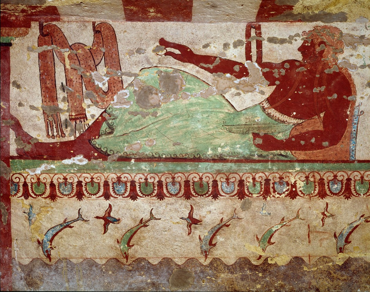 Banket scene. (Detalje af freskomaleri, 520 f.Kr.) af Etruscan