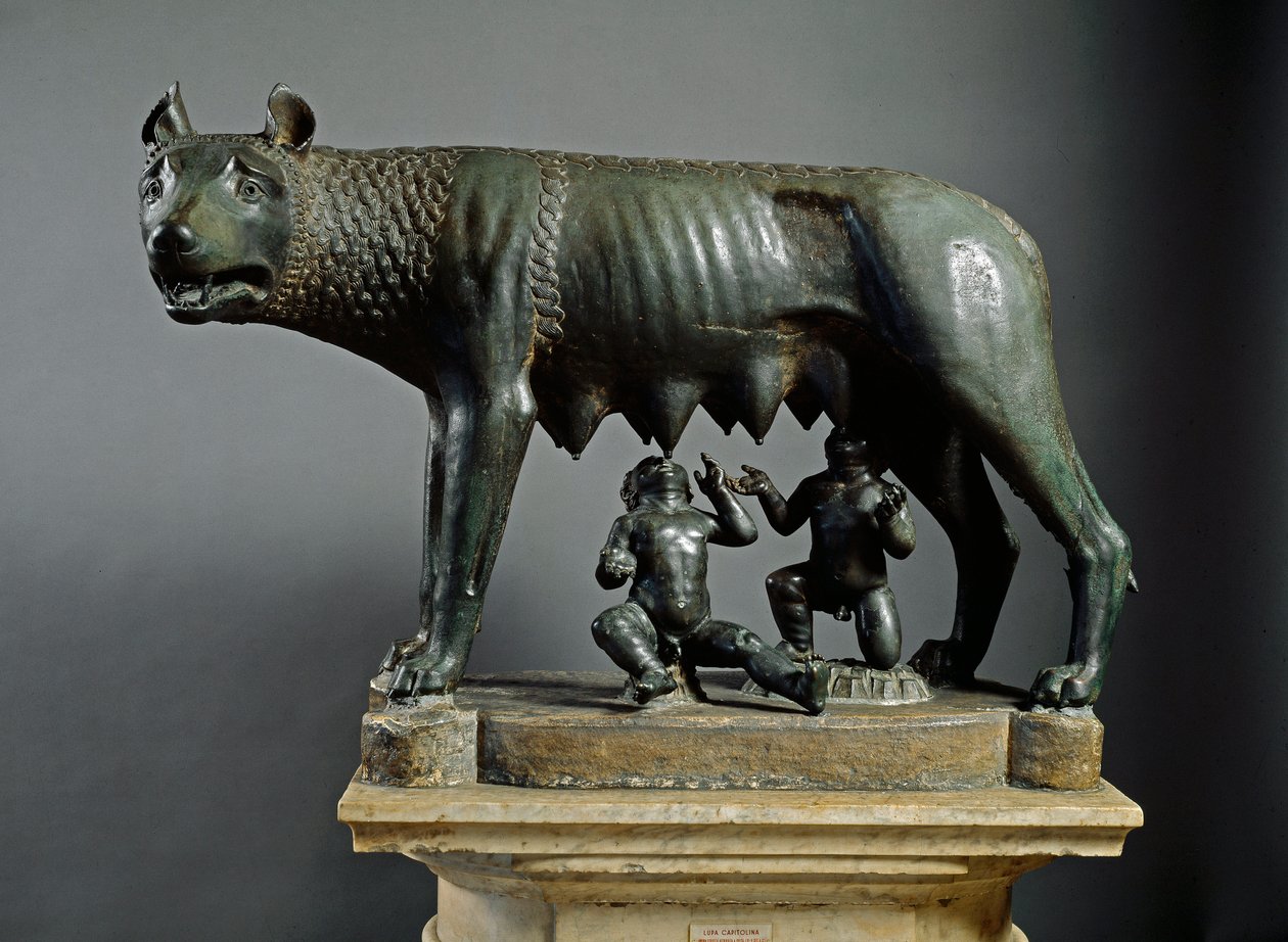 Capitoline Wolf, skulptur af etruskisk oprindelse fra 500 f.Kr. (bronze) af Etruscan