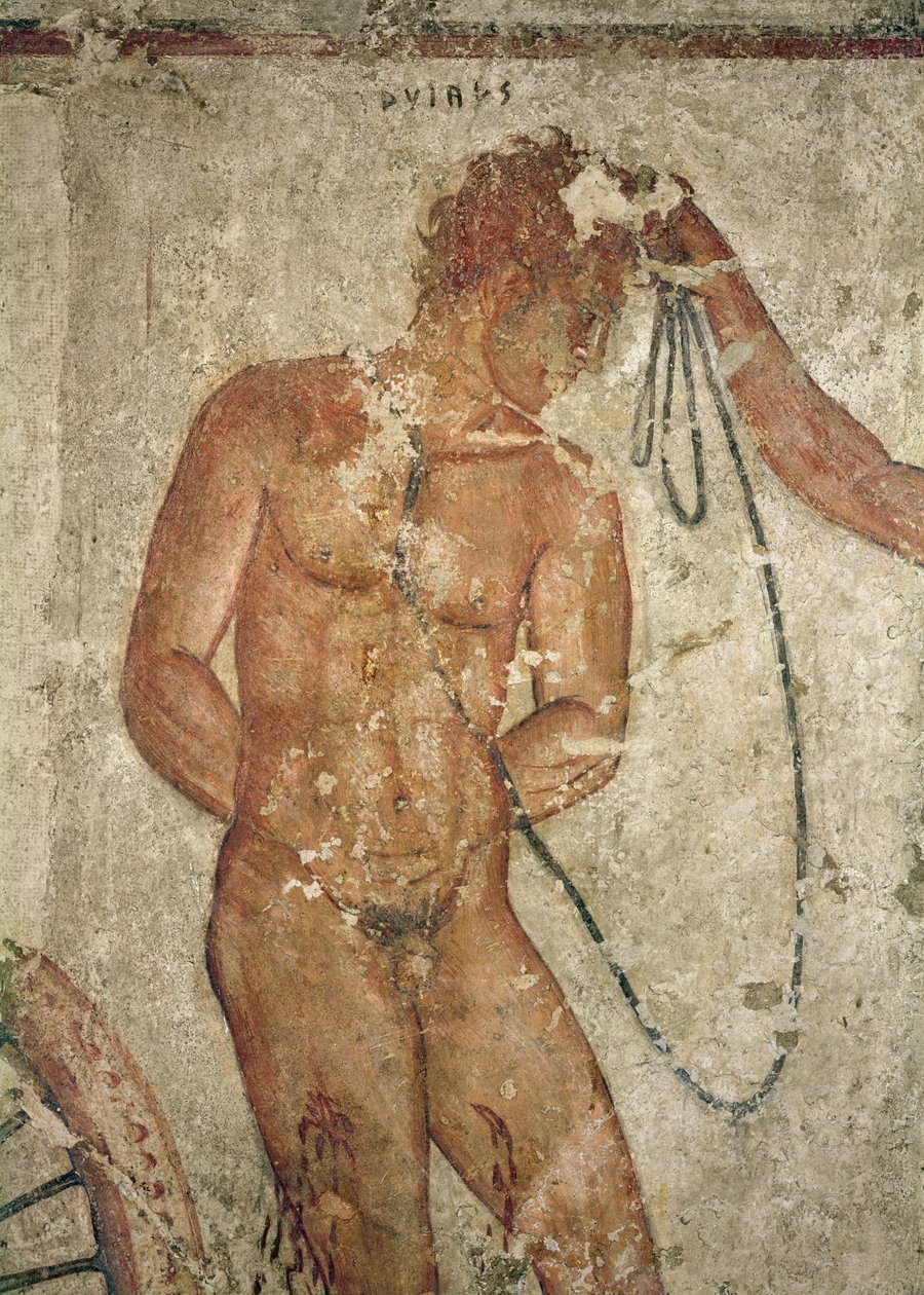 Detalje af en trojansk fange, fra Francois-graven ved Vulci, ca. 320-280 f.Kr. (fresco) af Etruscan