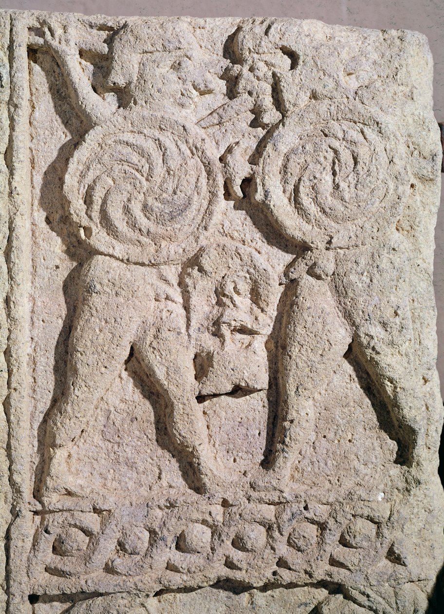 Detalje af en gravsten med to krigeres sten af Etruscan