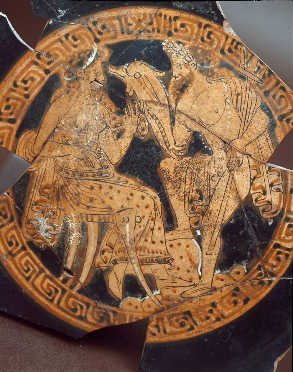 Etruskisk antikvitet: detalje af en kylix, der repræsenterer Poseidon og Amphitrite. Fra Falerii Veteres (Civita Castellana) 6. århundrede f.Kr. Rom, Nationalmuseet for Villa Giulia af Etruscan