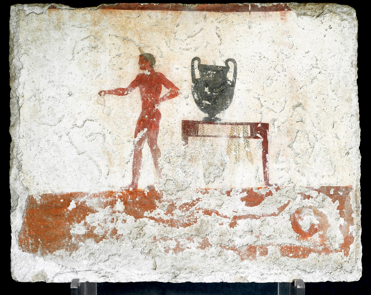 Etruskisk kunst: en ung nøgen efebe nær et bord, hvor en vase er placeret. Fresko af "dykkerens" grav. Fra Paestums sydlige kirkegård. 480-470 f.Kr. Museo Archeologico Nazionale, Paestum af Etruscan