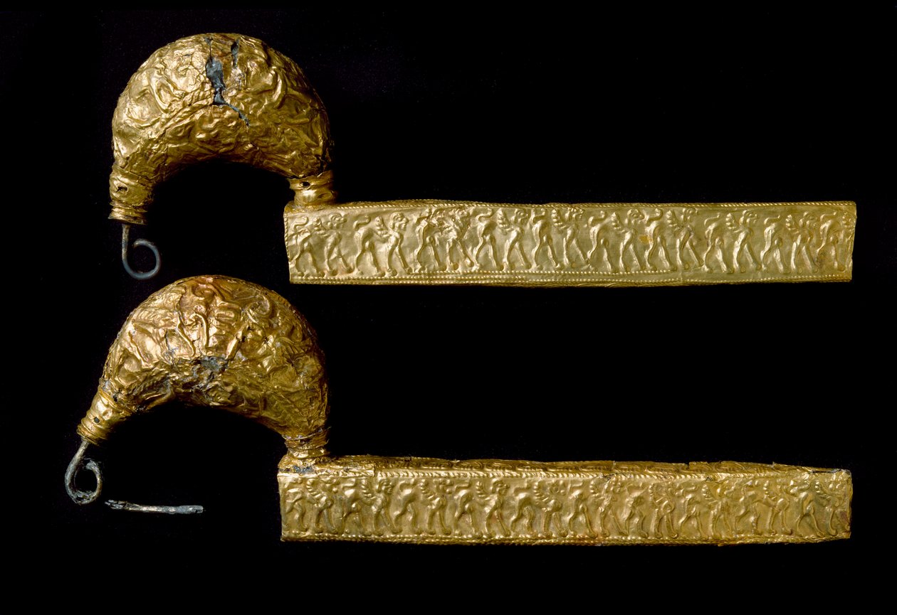 Etruskisk kunst: fibuler (stifter) i guld. 630 F.KR. Fra Licteur (Littore) graven en Vetulonia (eller Vetulonium). Dim. 21 cm Firenze, Museo Archeologico af Etruscan