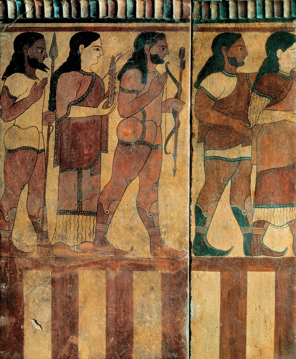 Etruskisk civilisation - "plade Campana" repræsenterer en procession fra Banditaccia Necropolis, Cerveteri, Rom, 550-520 f.Kr. (terracotta) af Etruscan