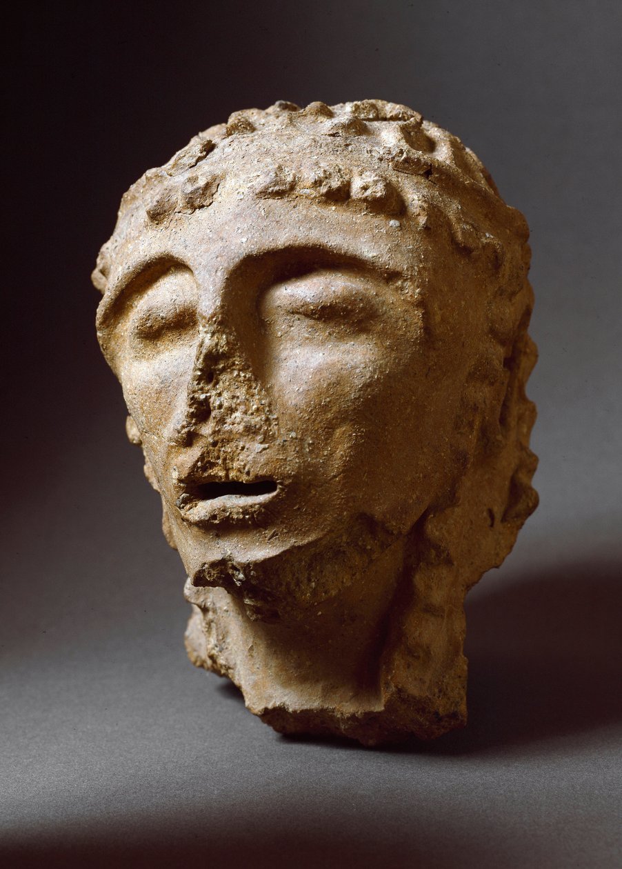 Etruskisk civilisation: Terracotta mands hoved. 550-530 f.Kr. Fra det 2. palads i Murlo. Depositi Soprintendenza Archeologica del 