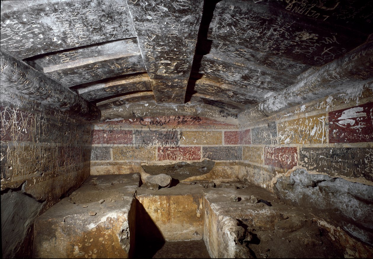 Etruskisk civilisation: inde i Francois-graven i nekropolis Ponte Rotto, 4. århundrede f.Kr. Vulci, Italien af Etruscan