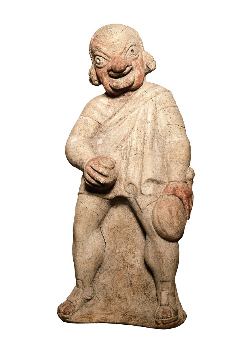 Etruskisk civilisation: repræsentation af en komisk skuespiller med grotesk udtryk. Skulptur fra det 2. århundrede før JC. London, britisk museum af Etruscan