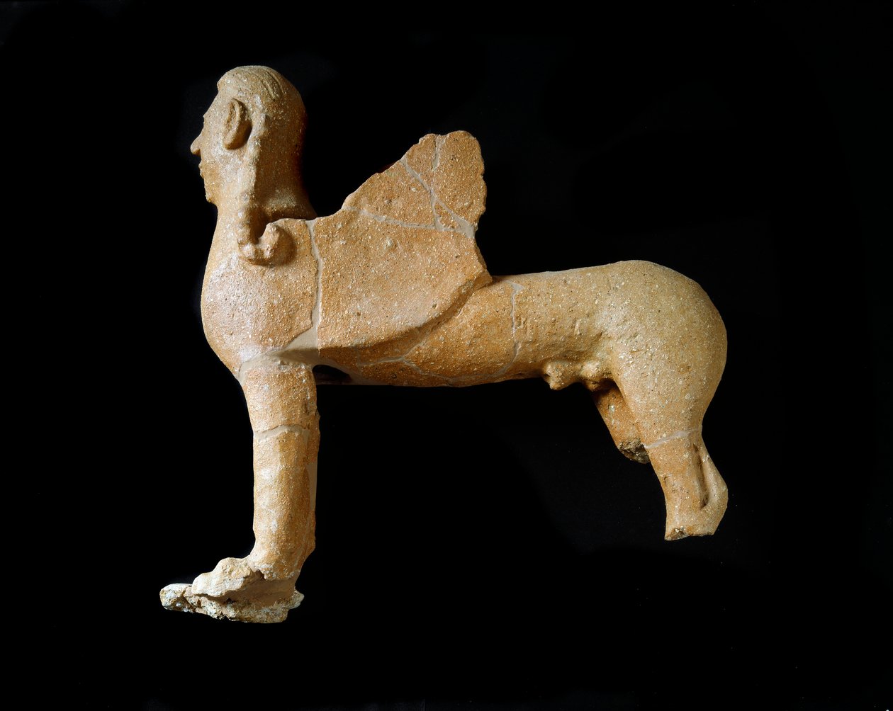 Etruskisk civilisation: terracottasfinx. 550-530 f.Kr. Fra det 2. palads i Murlo. Depositi Soprintendenza Archeologica del 