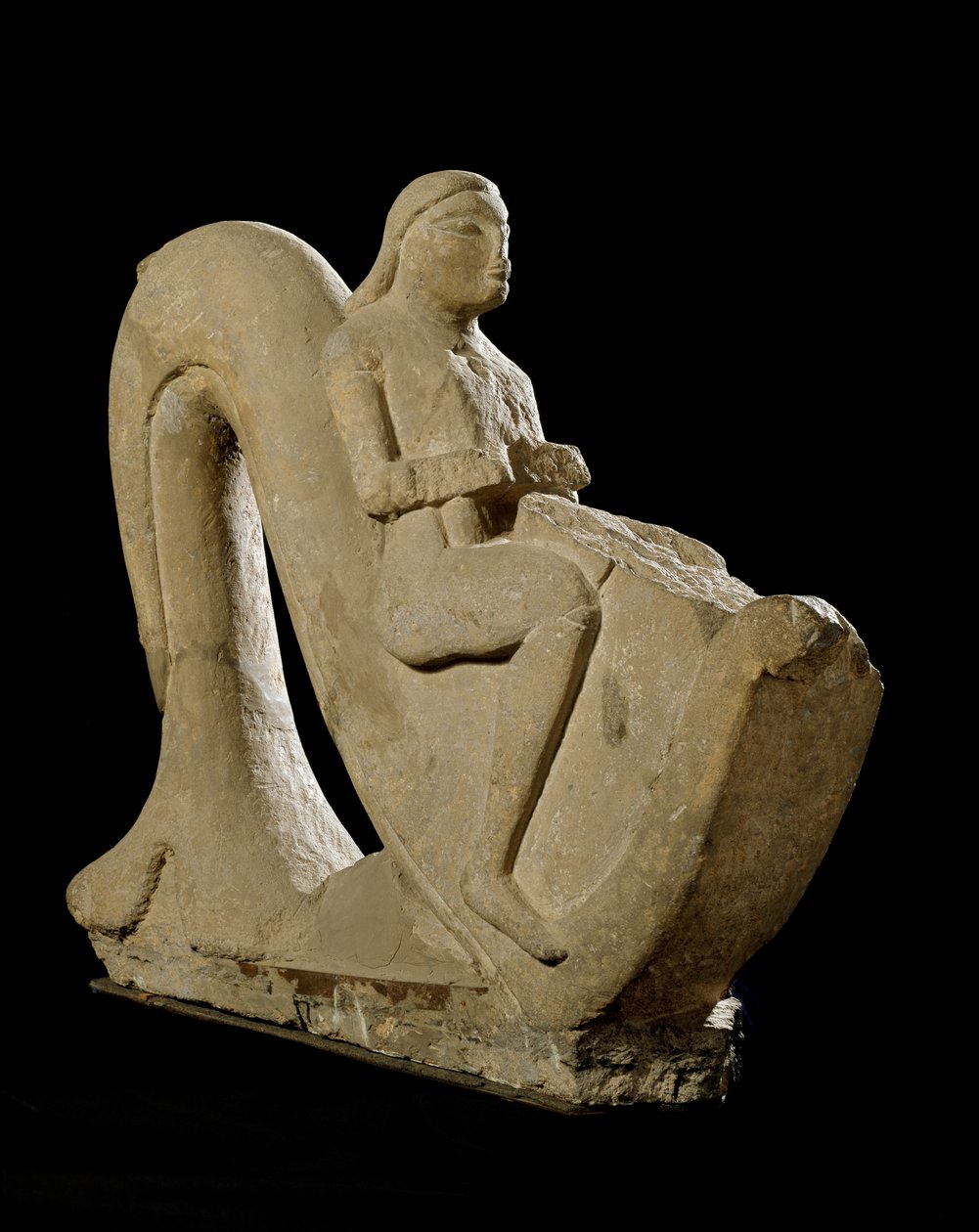 Etruskisk civilisation: ung mand rider på en delfin. Stenskulptur 550 f.Kr. Sol. h. 82 cm Rom, Museo Nazionale di Villa Giulia af Etruscan