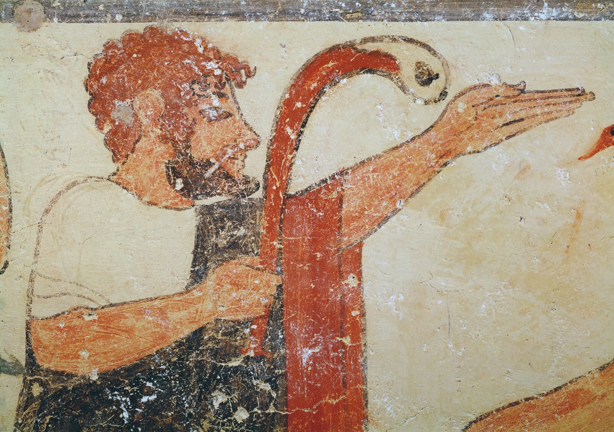 Augurs hoved, fra Augurernes grav, ca. 530-20 f.Kr. (vægmaleri) af Etruscan