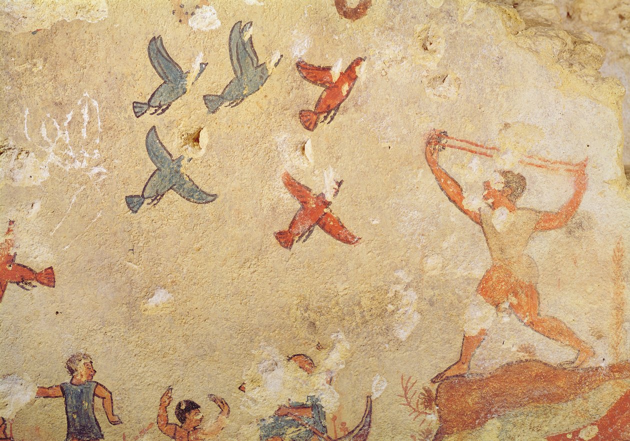 Fuglejæger, fra graven for jagt og fiskeri, ca. 520-10 f.Kr. (vægmaleri) af Etruscan
