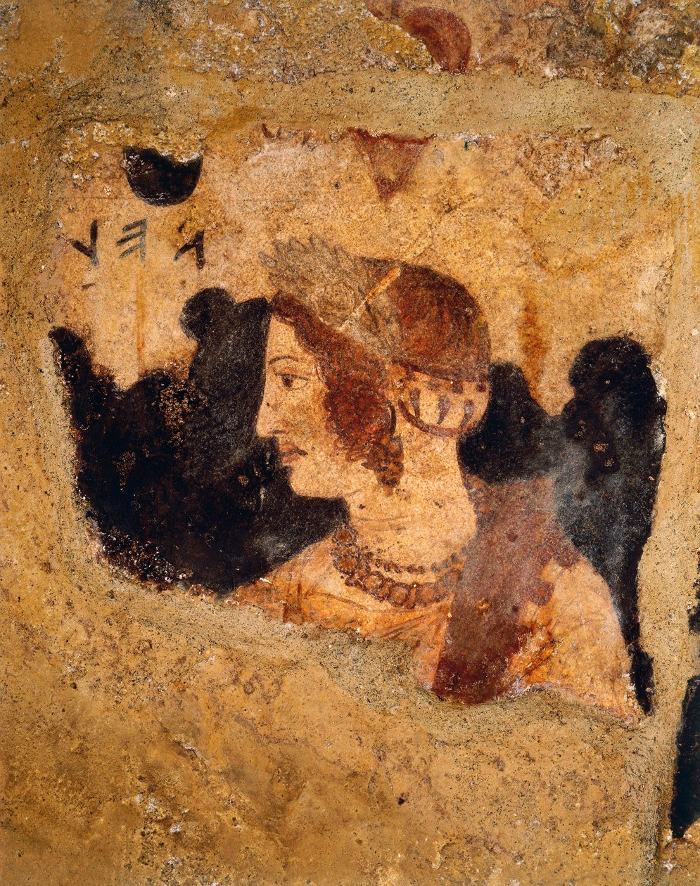 Italien, Latium-regionen, Tarquinia (Viterbo-provinsen), etruskisk nekropolis, Orcus grav, detalje af banketscene med portræt af kvinde kendt som Velia Velcha (Velia Spurinas), kone til Arnth Velcha, fresco af Etruscan