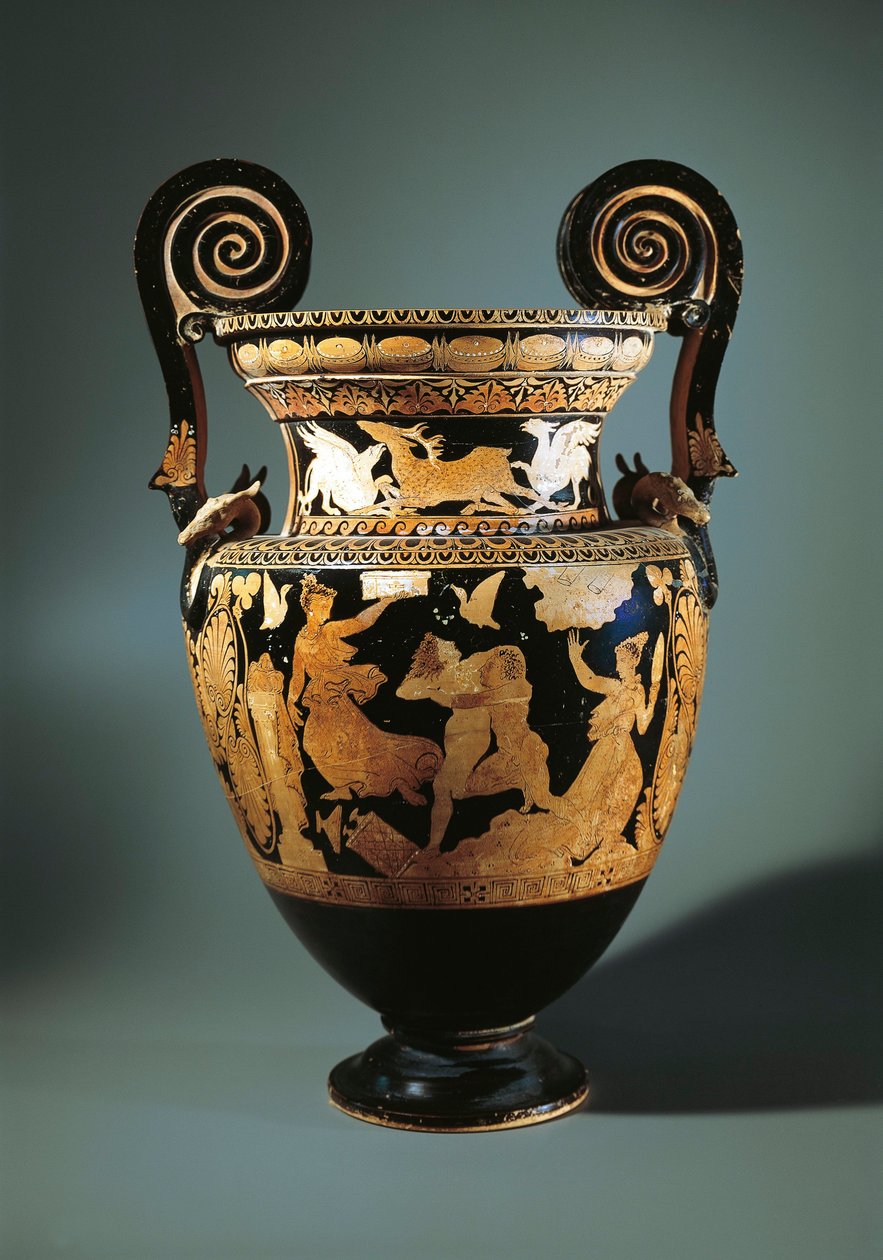 Italien, Lazio, Civita Castellana, volutkrater med rød figur (vase brugt til at blande vin og vand) forestillende Peleus, der kidnapper Thetis, malet af Aurora Painter, 360/340 f.Kr. af Etruscan