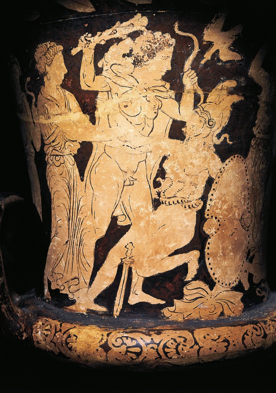 Italien, Umbrien, Perugia, rød-figur calyx krater (vase brugt til at blande vin og vand) forestillende Herakles, der rammer en Amazonas, malet af Vulci-skolen, 330/300 f.v.t. af Etruscan