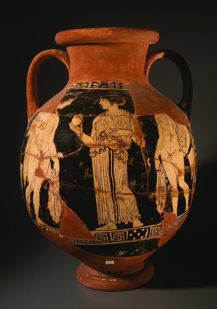 Pelike af Sommavilla-maleren med pige, der præsenterer et granatæble (rekonstrueret). Rød-figur keramik fra Orvieto (Umbria). Etruskisk civilisation, 4. århundrede f.Kr. af Etruscan