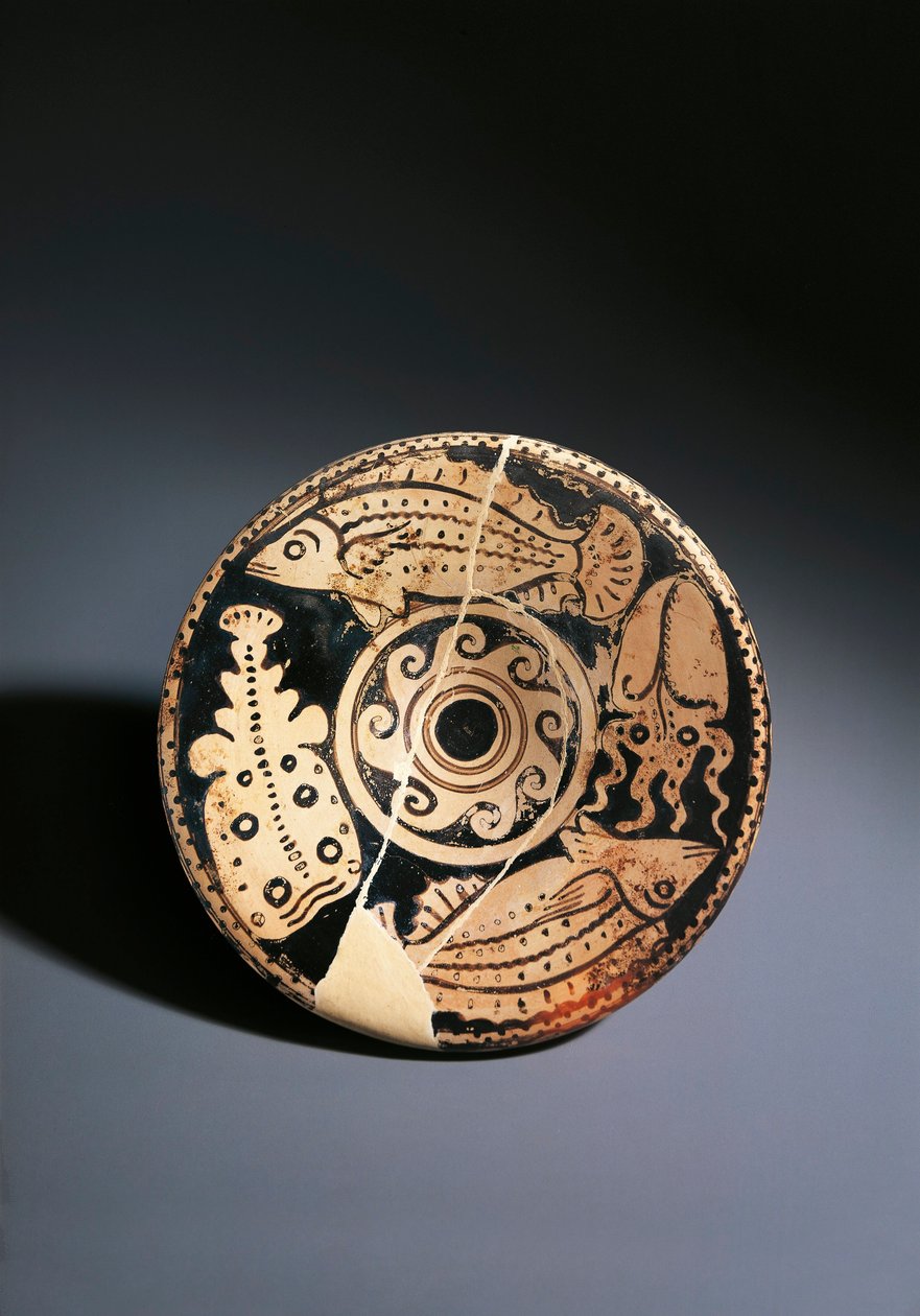 Rødfigur keramikfad med fiskedekoration, fra Cerveteri af Etruscan