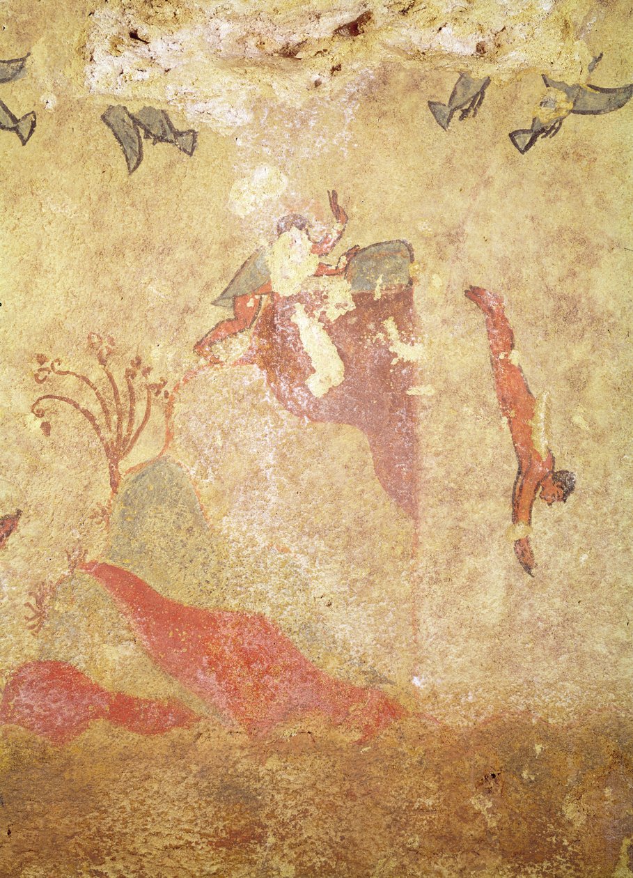 Klippe og dykkere, fra jagt- og fiskegraven, ca.520-10 f.Kr. (vægmaleri) af Etruscan