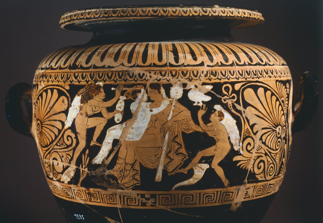 Stamnos (væskebeholder), detalje, der viser Dionysos og Ariadne. Rød-figur keramik fra Porano (Umbria). Etruskisk civilisation, 4. århundrede f.Kr. af Etruscan