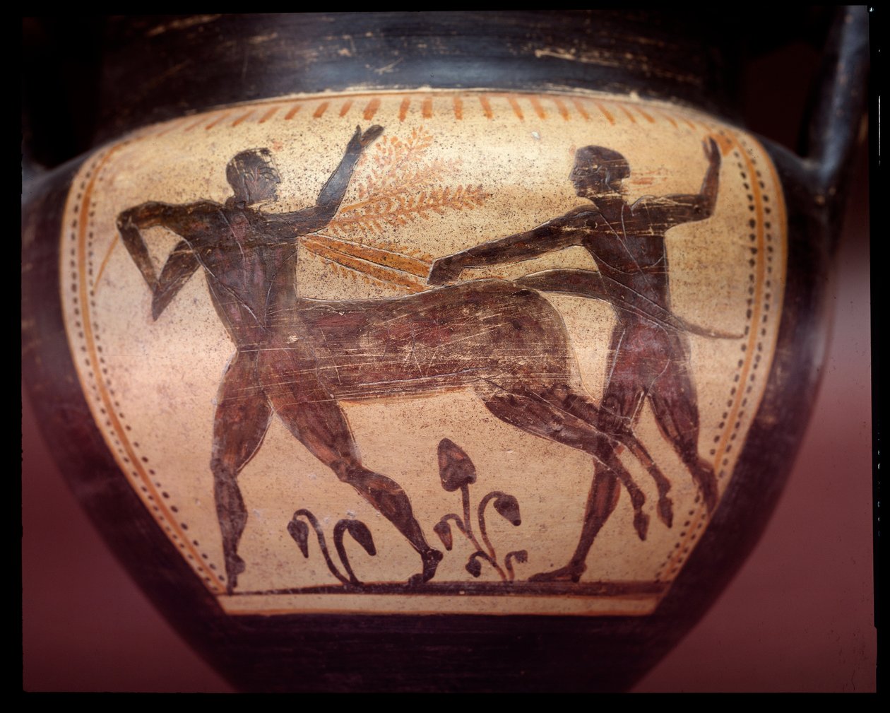 Terracotta krater med repræsentation af centauromachy, slutningen af 6. århundrede f.Kr af Etruscan