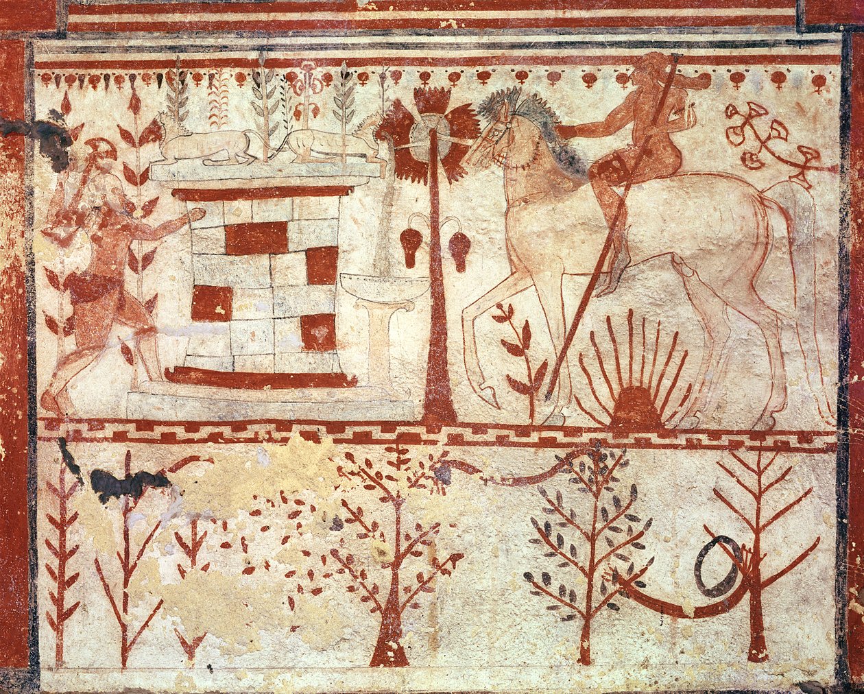 Bagholdet for den trojanske prins Troilus af Achilles, fra Tyregraven (Tomba del Tori) ca. 540 f.Kr. (fresko) af Etruscan