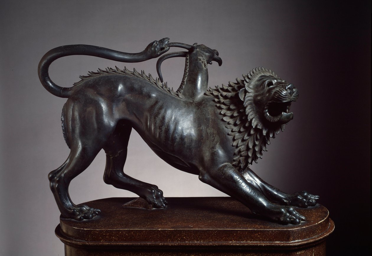 Arezzos kimær, dræbt af Bellerophon - etruskisk skulptur, 400-350 f.Kr. (bronze) af Etruscan