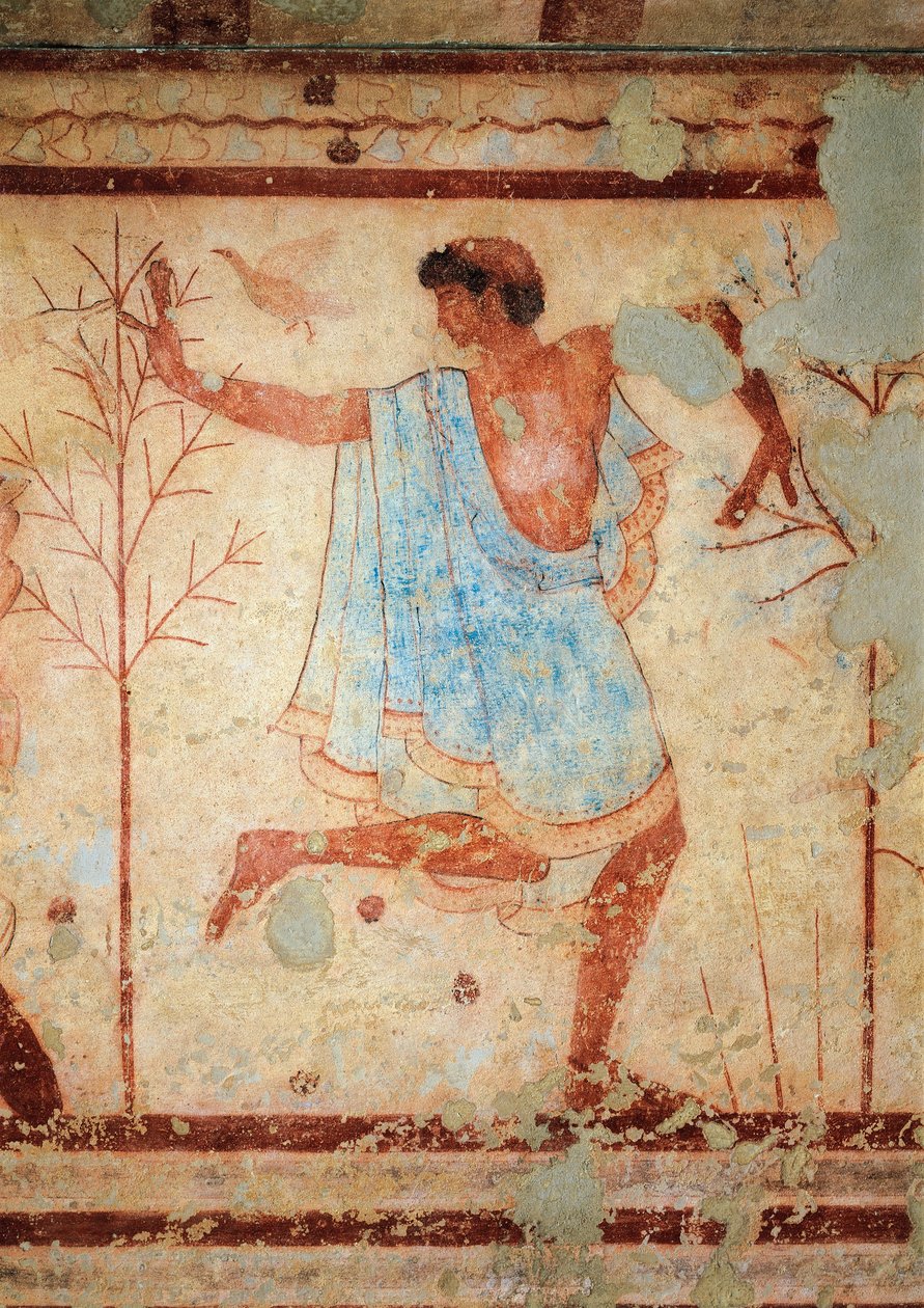 Triclinium-graven, detalje af fresko med en danserinde, Tarquinia, Italien (vægmaleri) af Etruscan