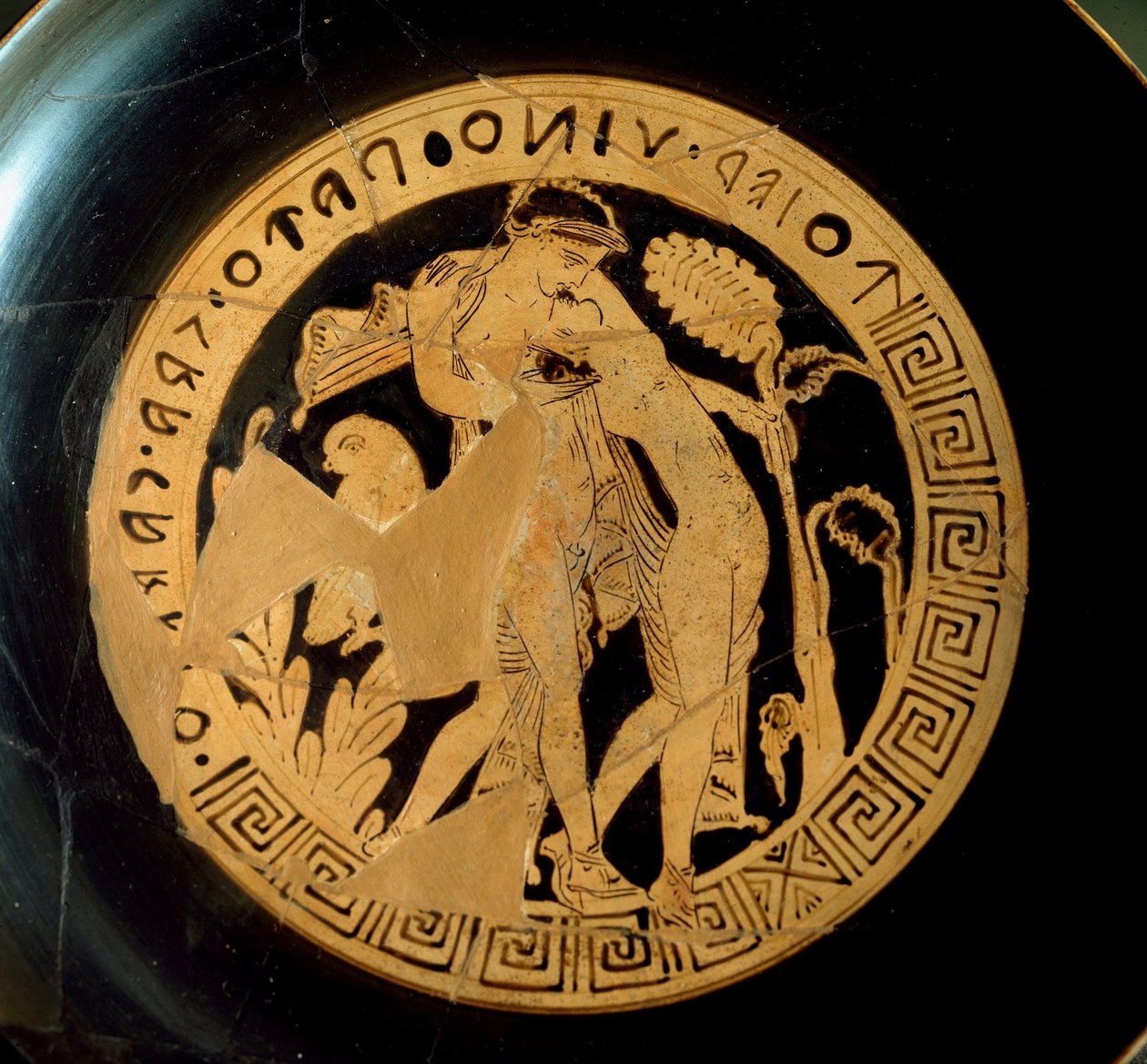 Etruskisk civilisation: detalje af en kylix, der repræsenterer Ariane (Ariadne) og Dionysos. Fra Necropolis Falerii Veteres. Rom, Villa Giulia af Etruscan Etruscan