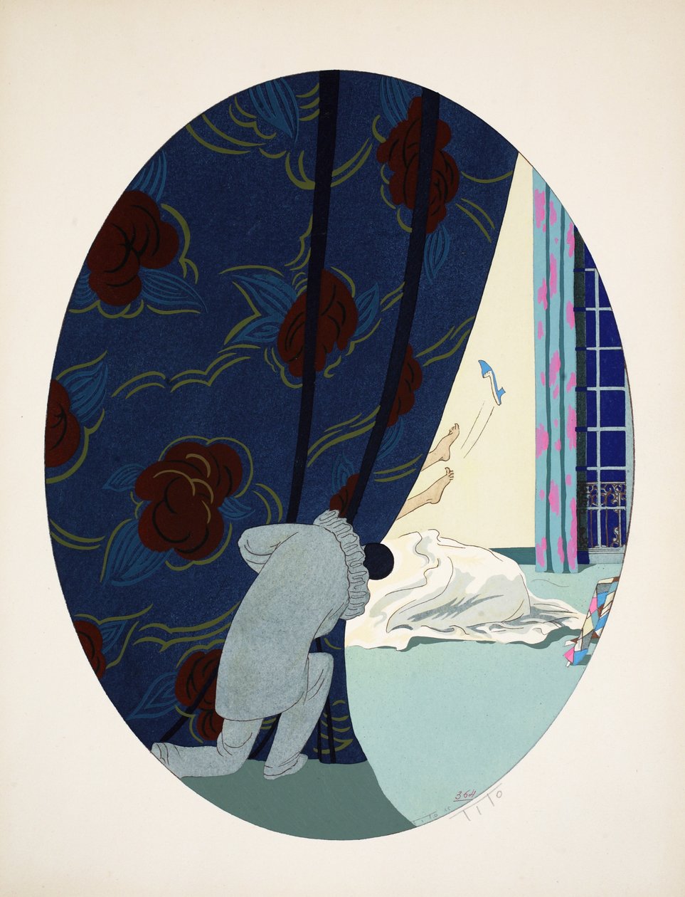 De fem sanser - hørelse, syn, lugt, berøring og smag, pub. Paris, 1925 (stenciltryk) af Ettore Tito