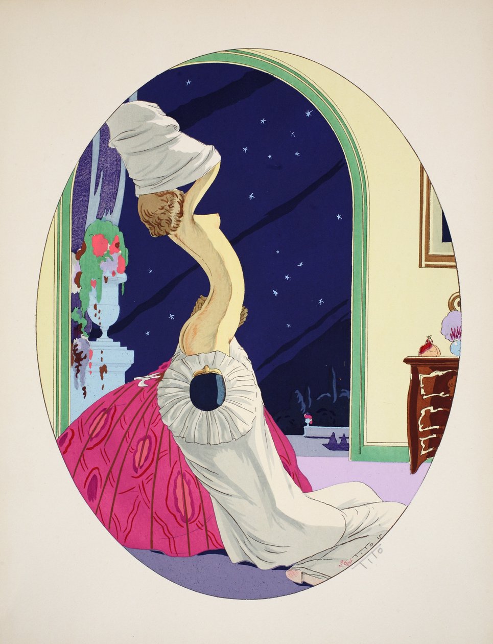 De fem sanser - hørelse, syn, lugt, berøring og smag, pub. Paris, 1925 (stenciltryk) af Ettore Tito