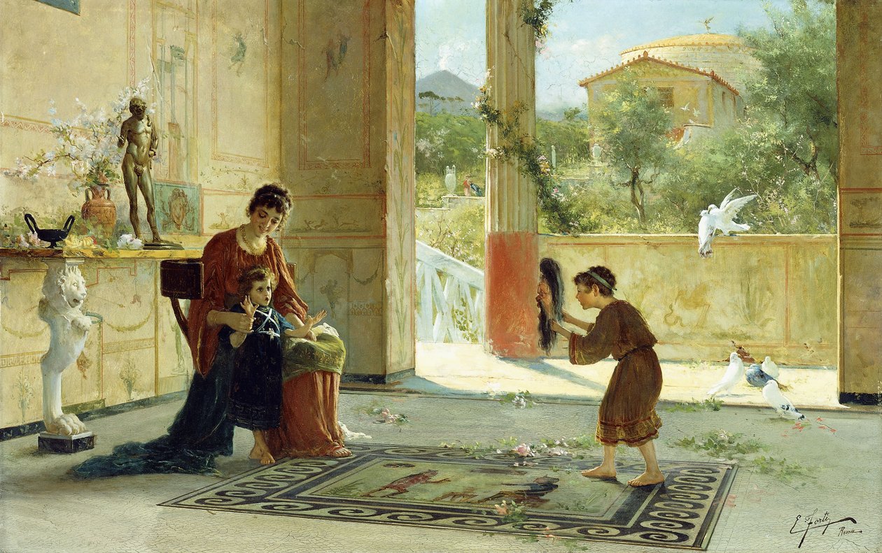 A Surprise Visitor (olie på lærred) af Ettore Forti